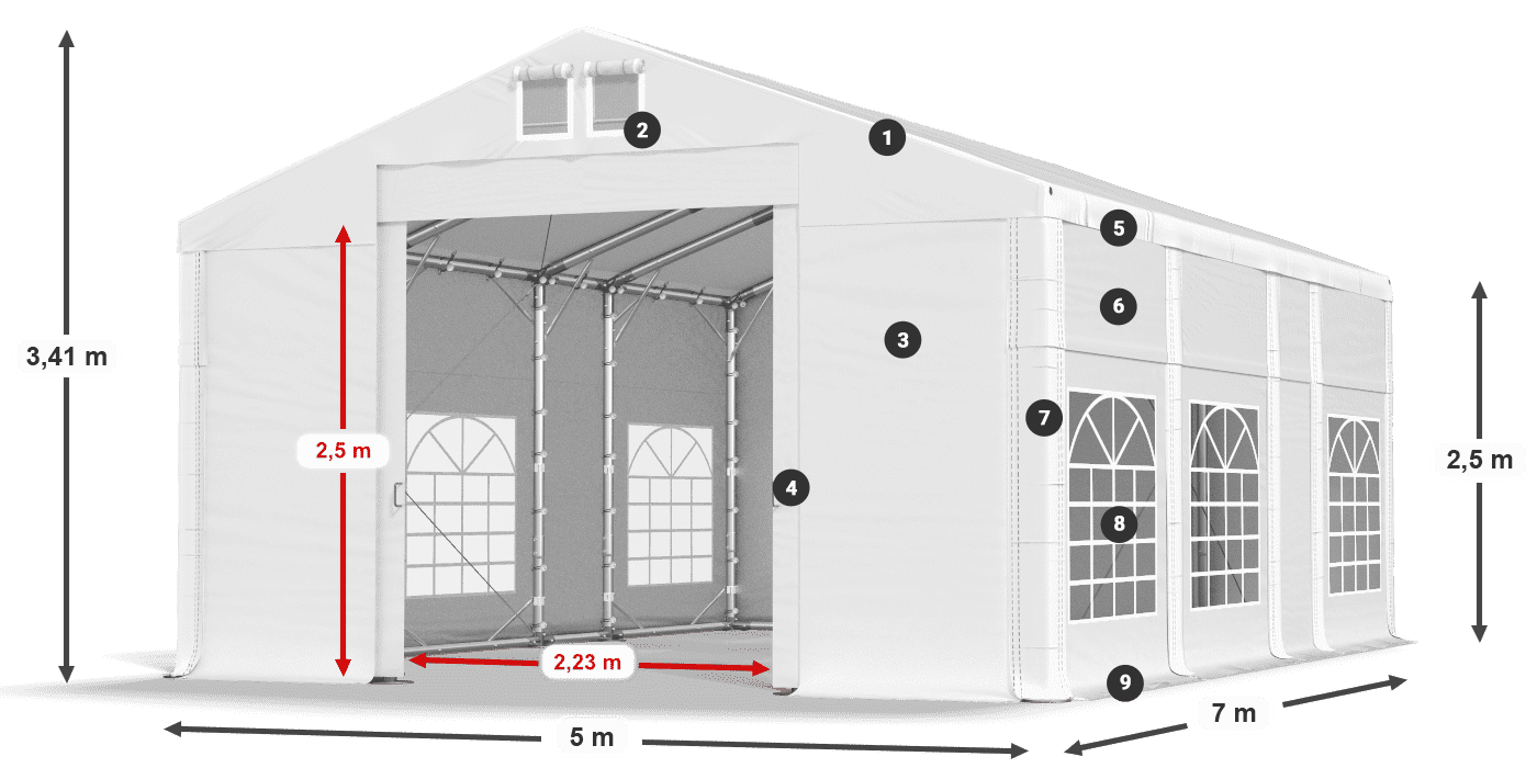 Streha: FR 620 PVC Stene: SD 500 PVC 2,5 m legenda
