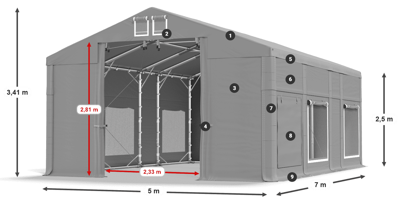 Streha: FR 620 PVC Stene: SD 500 PVC 2,5 m legenda