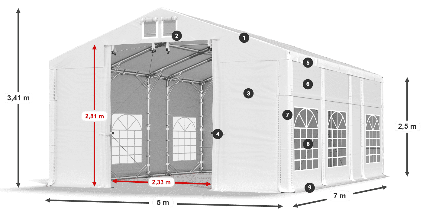 Streha: FR 620 PVC Stene: SD 500 PVC 2,5 m legenda