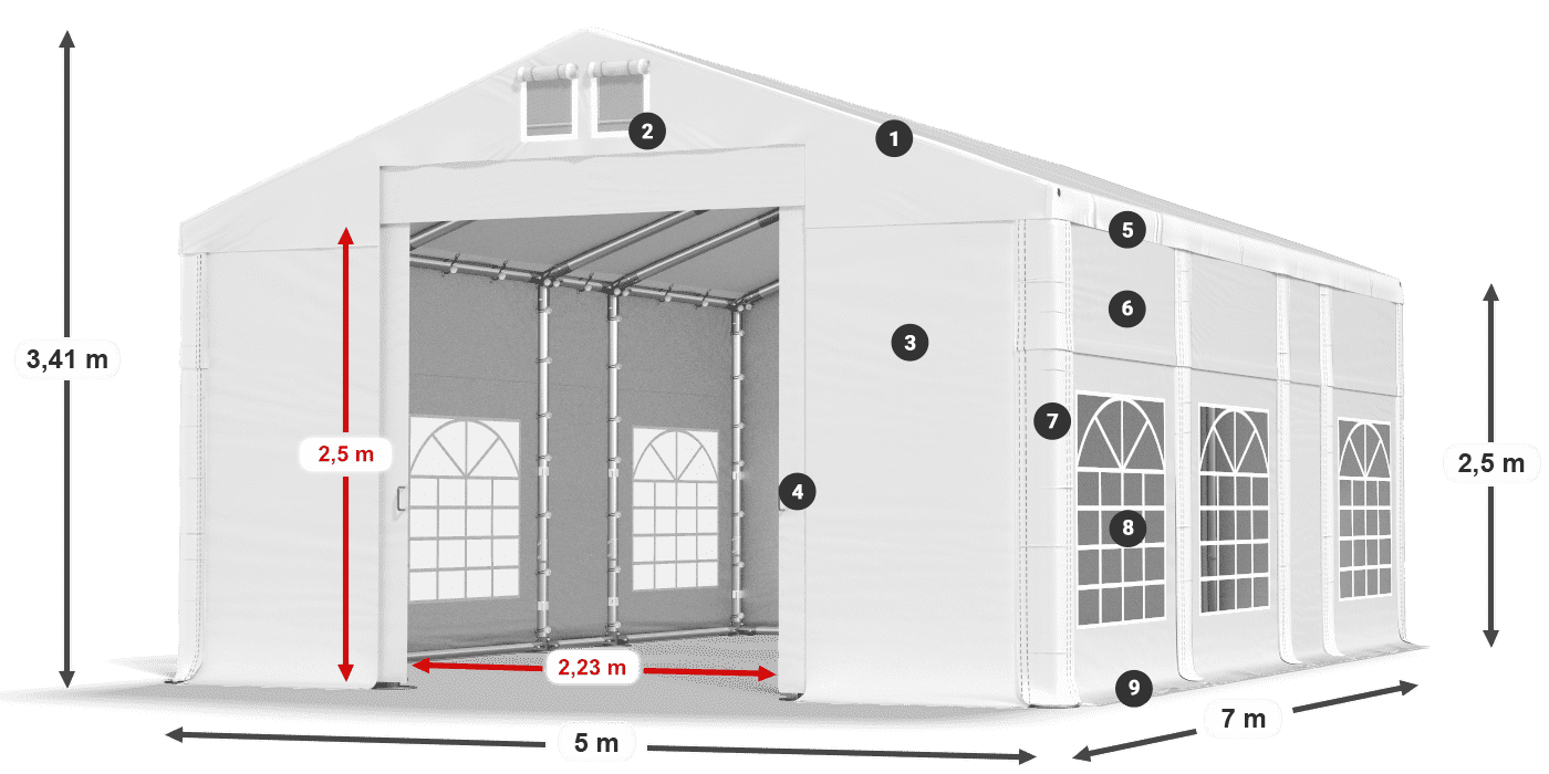 Streha: FR 620 PVC Stene: SD 500 PVC 2,5 m legenda