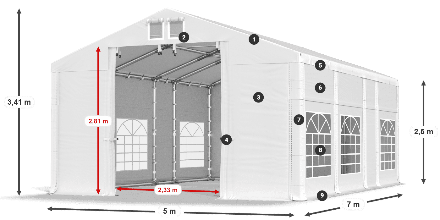 Streha: FR 620 PVC Stene: SD 500 PVC 2,5 m legenda