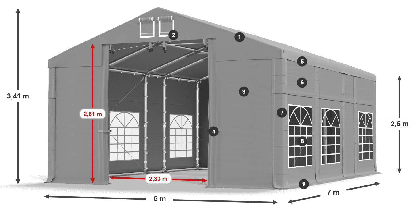 Streha: FR 620 PVC Stene: SD 500 PVC 2,5 m legenda