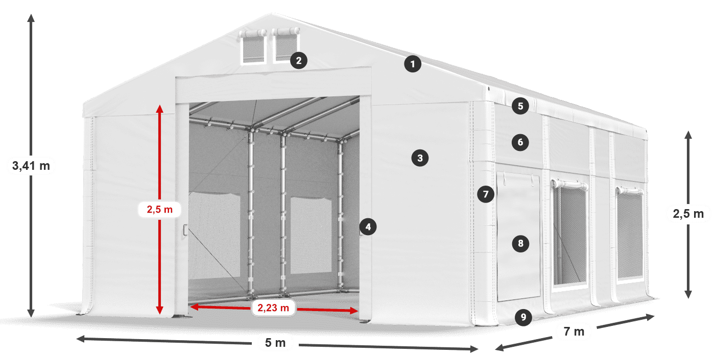 Streha: FR 620 PVC Stene: SD 500 PVC 2,5 m legenda