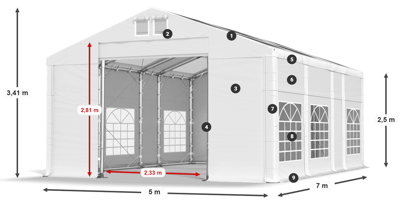 Streha: MS T 580 PVC Stene: FR 620 PVC 2,5 m legenda