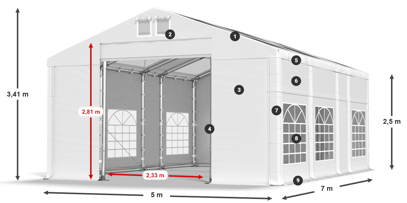 Streha: MS T 580 PVC Stene: FR 620 PVC 2,5 m legenda
