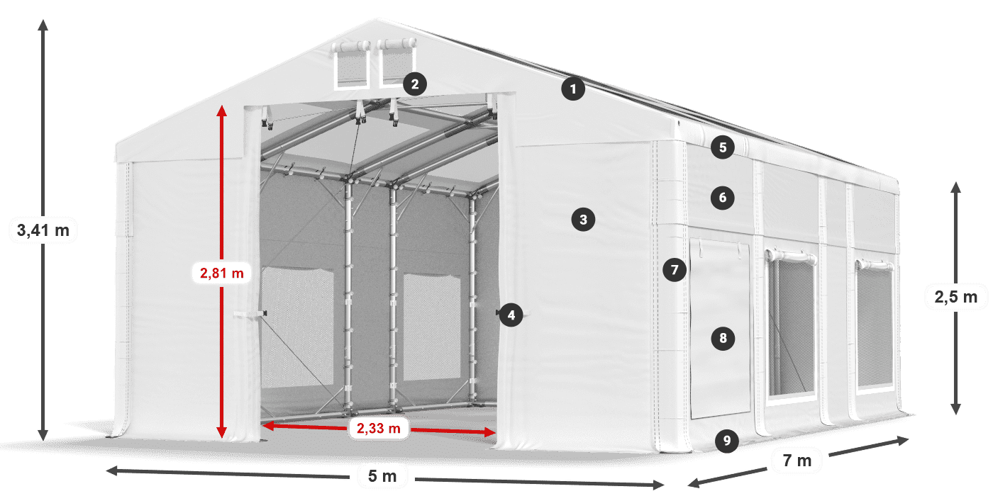 Streha: MS T 580 PVC Stene: SD M 500 PVC 2,5 m legenda