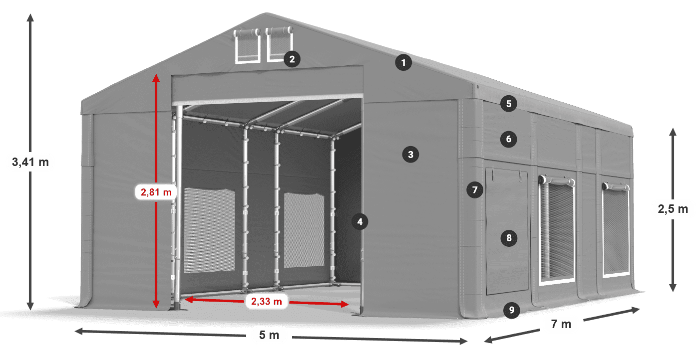 Streha: MS 580 PVC Stene: SD M 500 PVC 2,5 m legenda