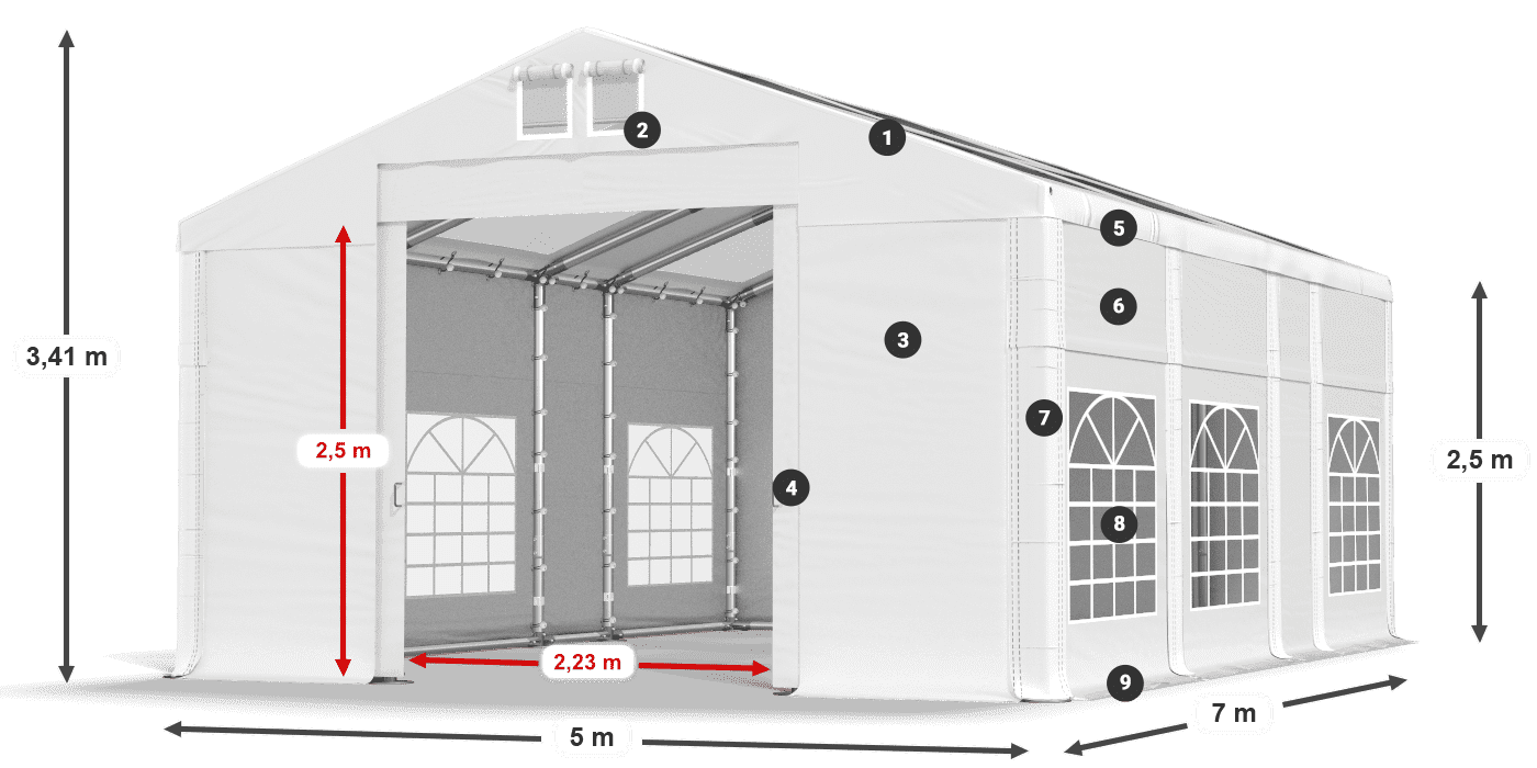 Streha: MS 580 PVC Stene: SD 500 PVC 2,5 m legenda