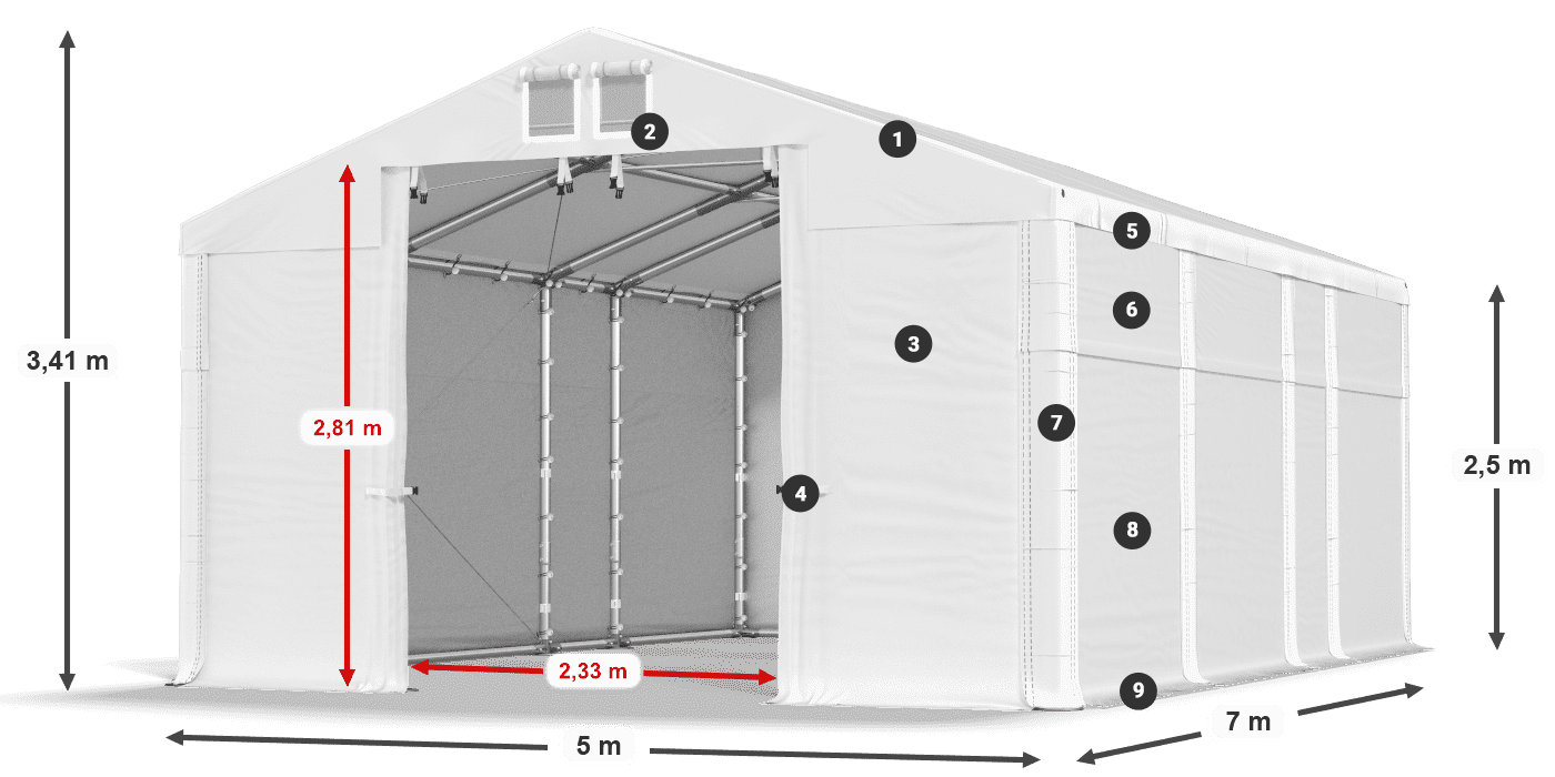 Streha: MS 580 PVC Stene: SD 500 PVC 2,5 m legenda