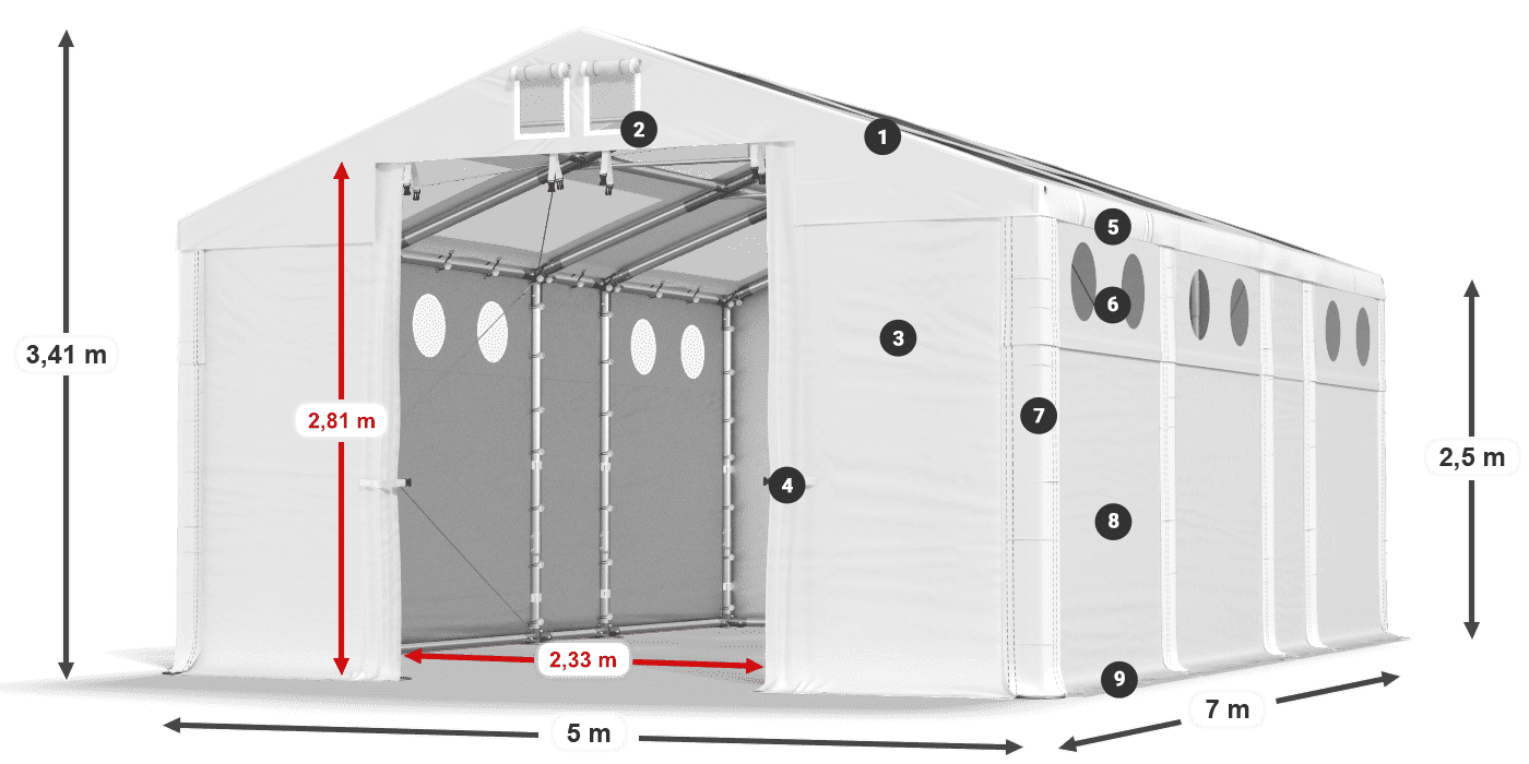 Streha: MS T 580 PVC Stene: SD O 500 PVC 2,5 m legenda