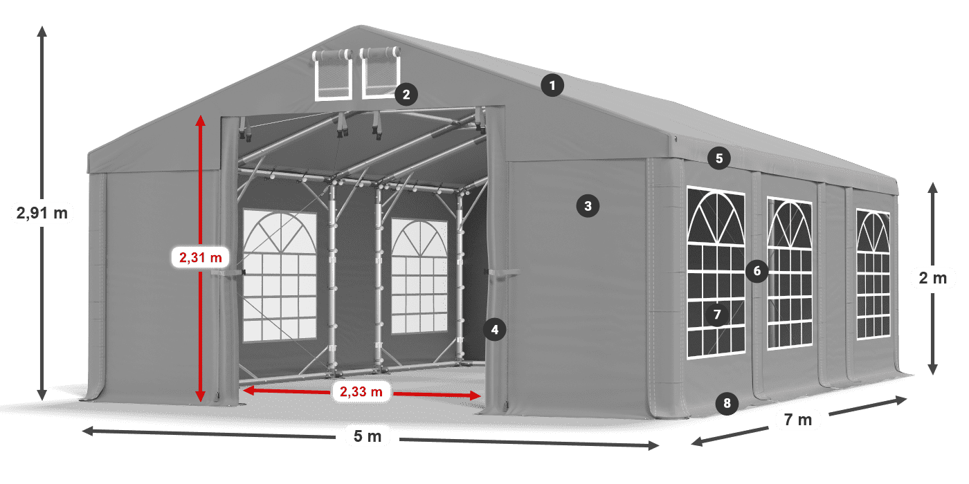 Streha: FR 620 PVC Stene: SD 500 PVC 2 m legenda