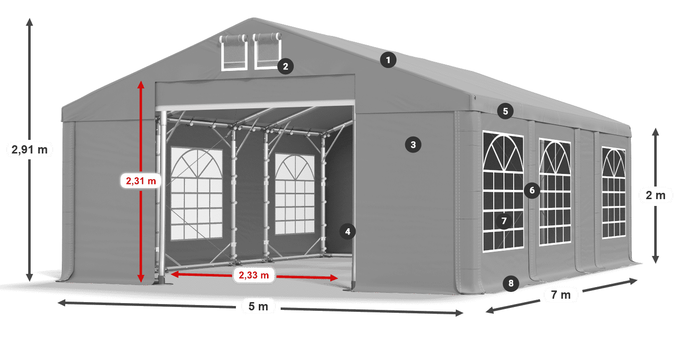 Streha: FR 620 PVC Stene: SD 500 PVC 2 m legenda