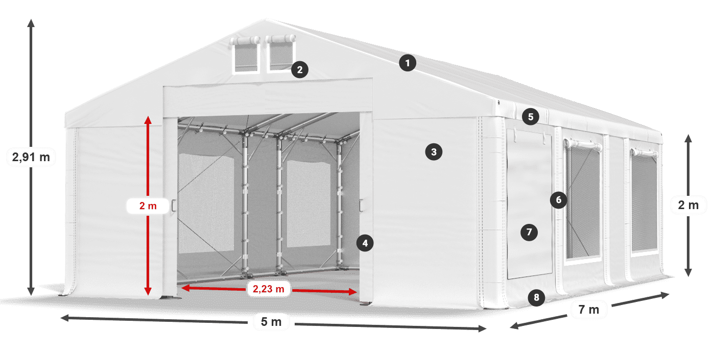 Streha: FR 620 PVC Stene: SD 500 PVC 2 m legenda