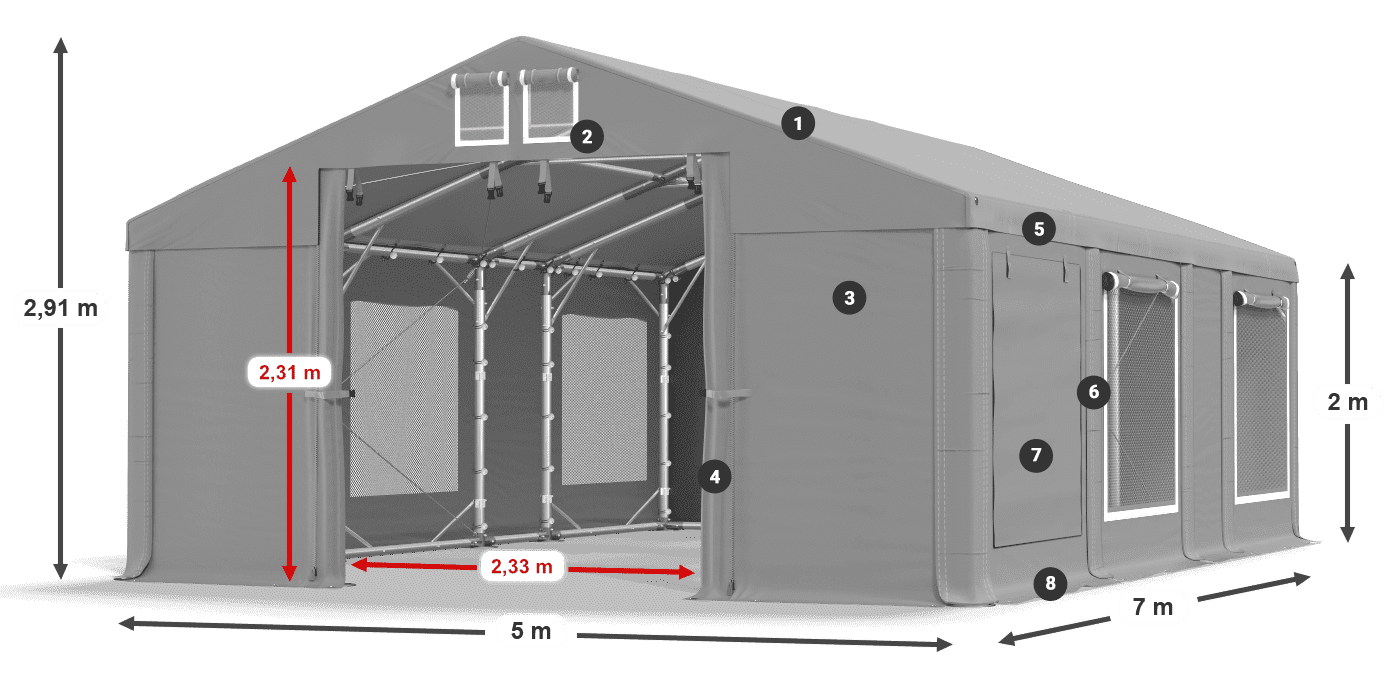 Streha: FR 620 PVC Stene: SD 500 PVC 2 m legenda