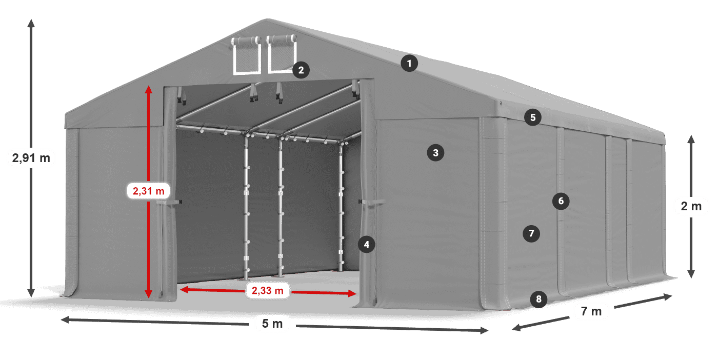 Streha: FR 620 PVC Stene: SD 500 PVC 2 m legenda