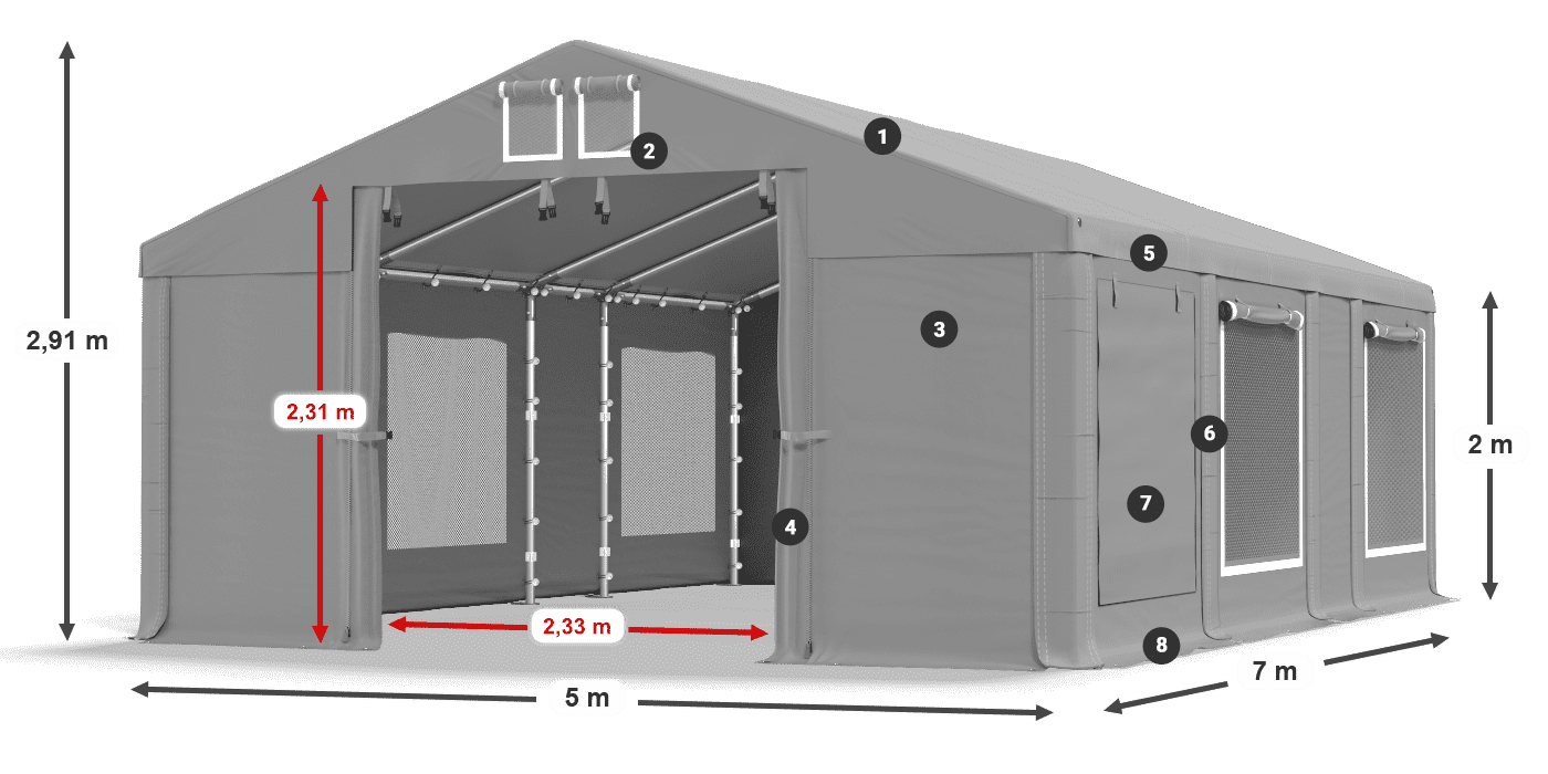 Streha: FR 620 PVC Stene: SD 500 PVC 2 m legenda