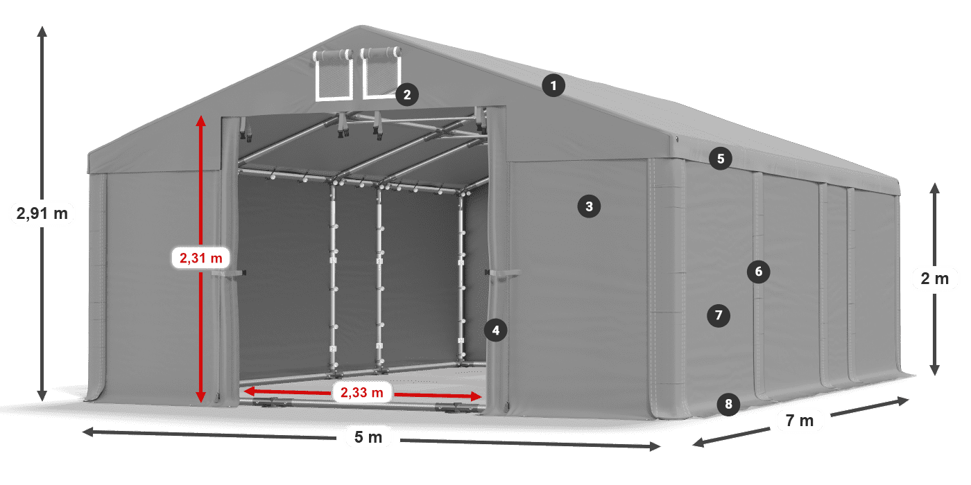 Streha: FR 620 PVC Stene: SD 500 PVC 2 m legenda