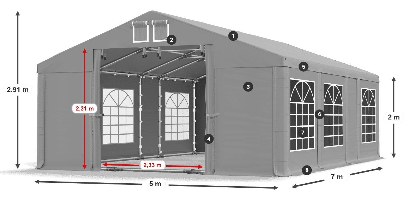 Streha: FR 620 PVC Stene: SD 500 PVC 2 m legenda