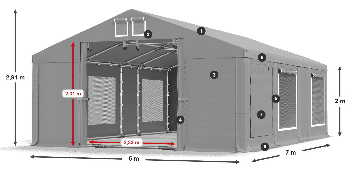 Streha: FR 620 PVC Stene: SD 500 PVC 2 m legenda