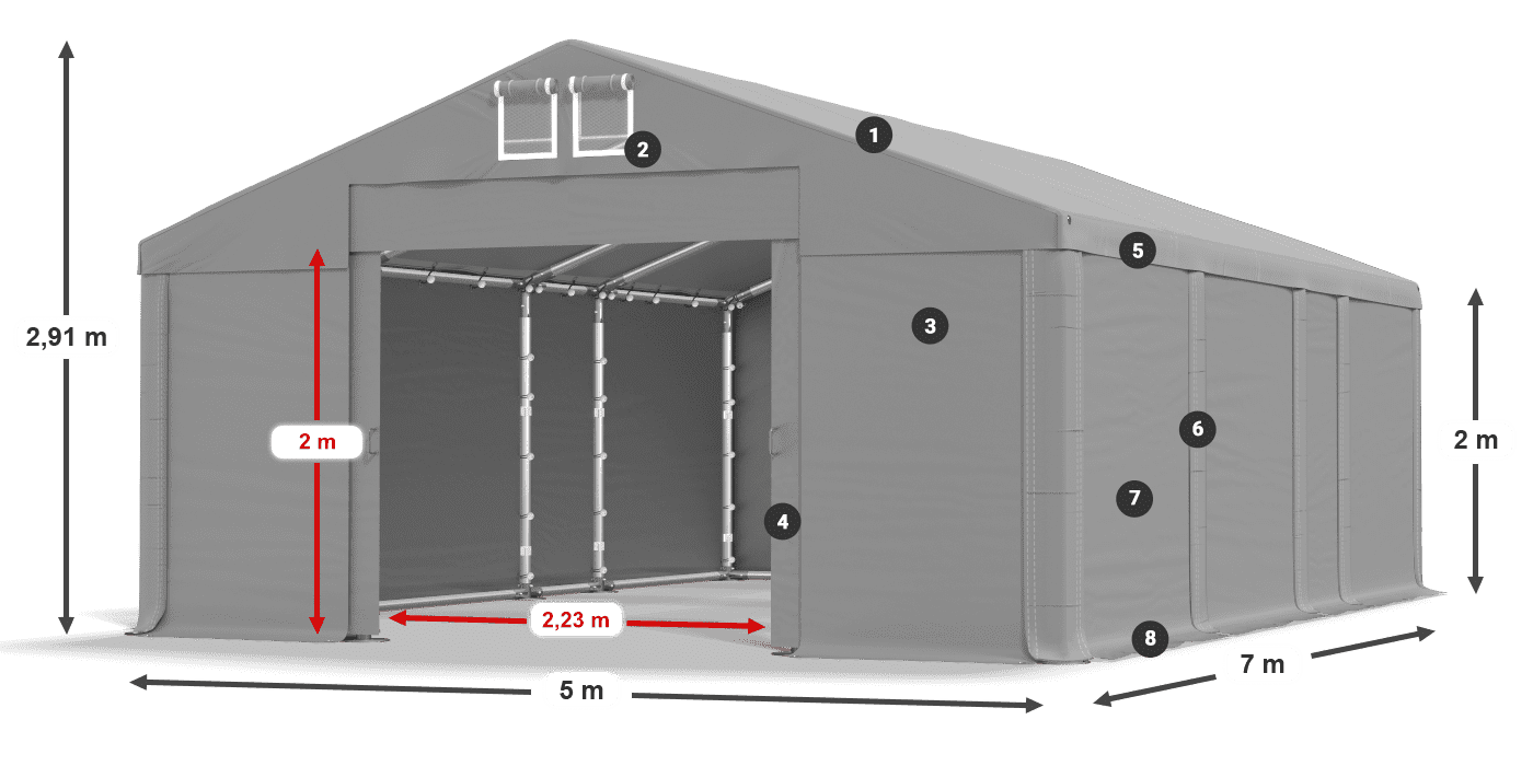 Streha: FR 620 PVC Stene: SD 500 PVC 2 m legenda