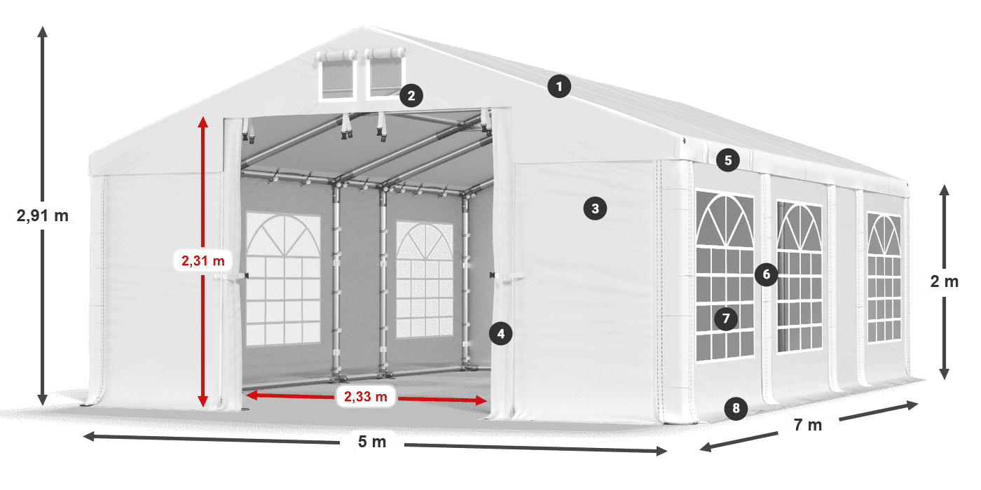 Streha: FR 620 PVC Stene: SD 500 PVC 2 m legenda