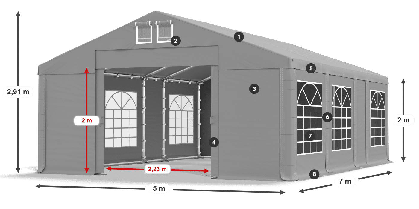 Streha: FR 620 PVC Stene: SD 500 PVC 2 m legenda