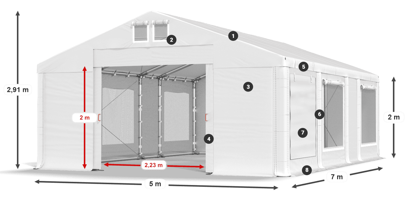 Streha: FR 620 PVC Stene: SD 500 PVC 2 m legenda