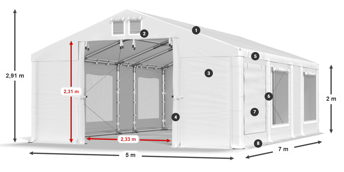 Streha: FR 620 PVC Stene: SD 500 PVC 2 m legenda
