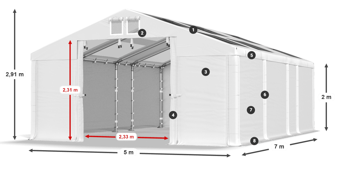 Streha: MS T 580 PVC Stene: FR 620 PVC 2 m legenda
