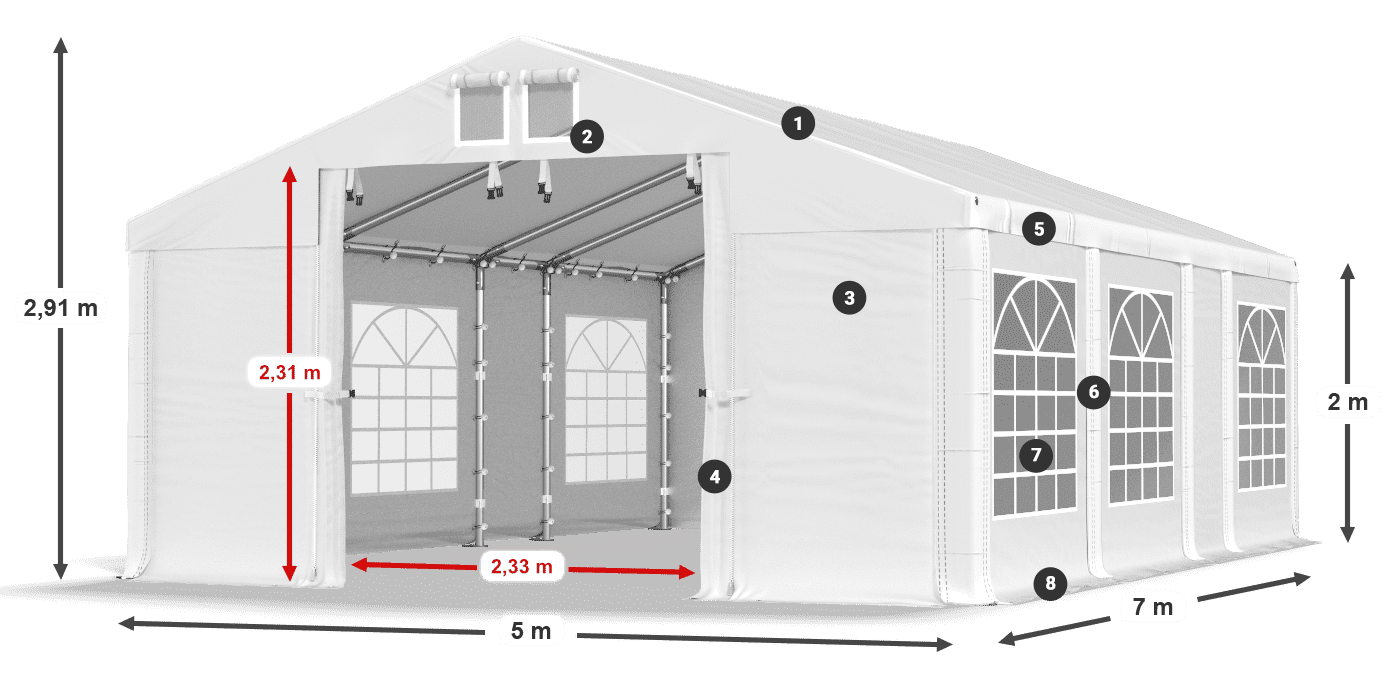 Streha: MS 580 PVC Stene: FR 620 PVC 2 m legenda