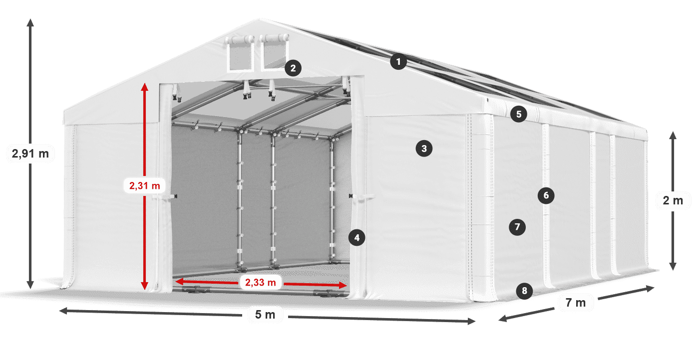 Streha: MS T 580 PVC Stene: FR 620 PVC 2 m legenda