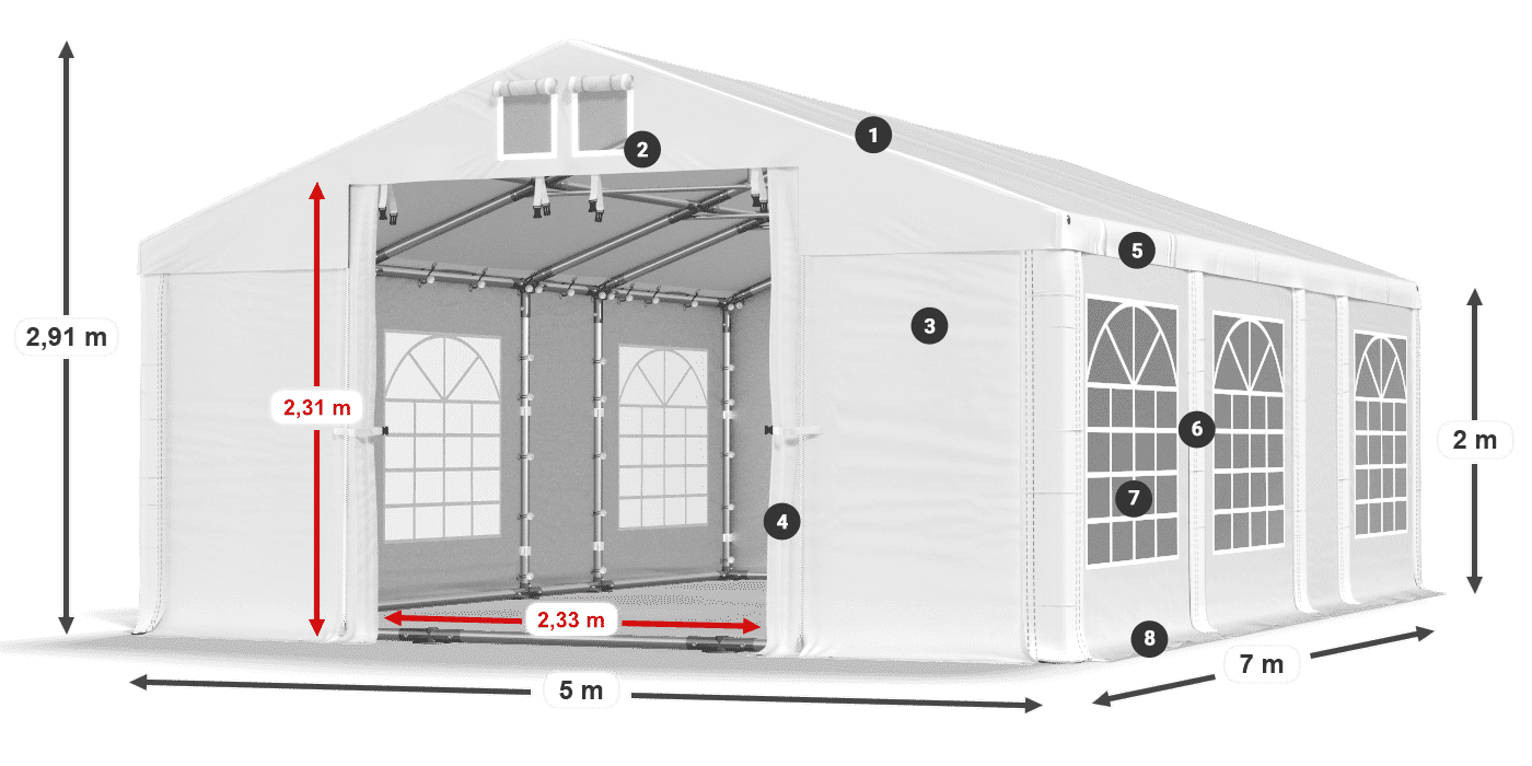Streha: MS 580 PVC Stene: FR 620 PVC 2 m legenda