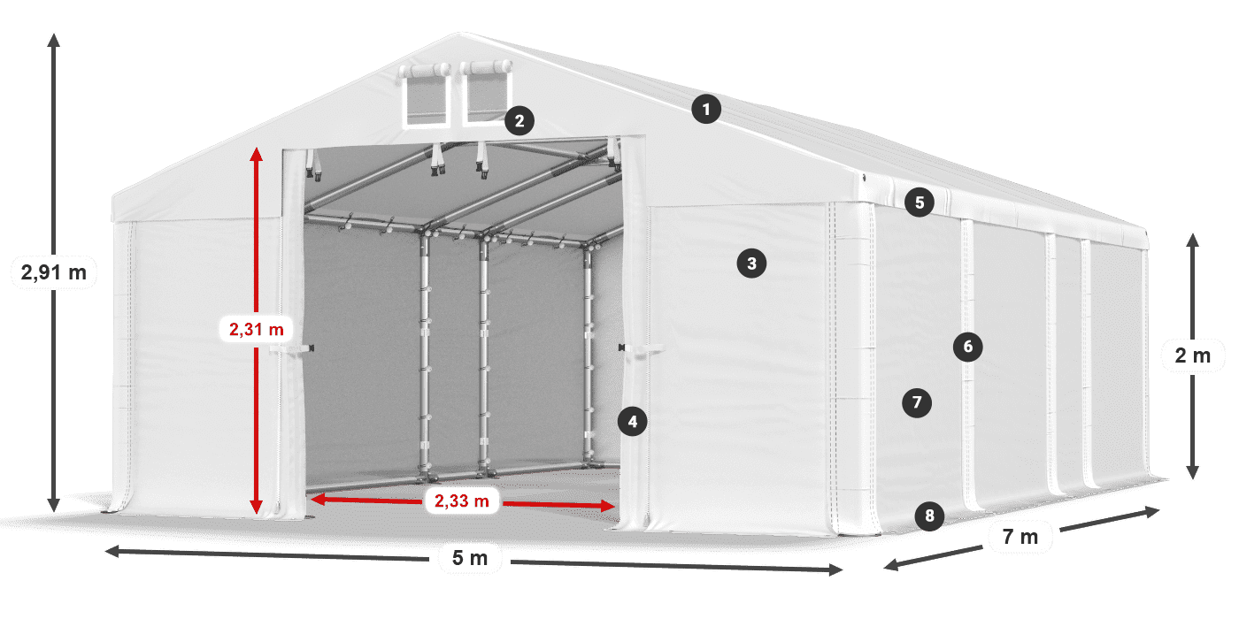 Streha: MS 580 PVC Stene: FR M 620 PVC 2 m legenda