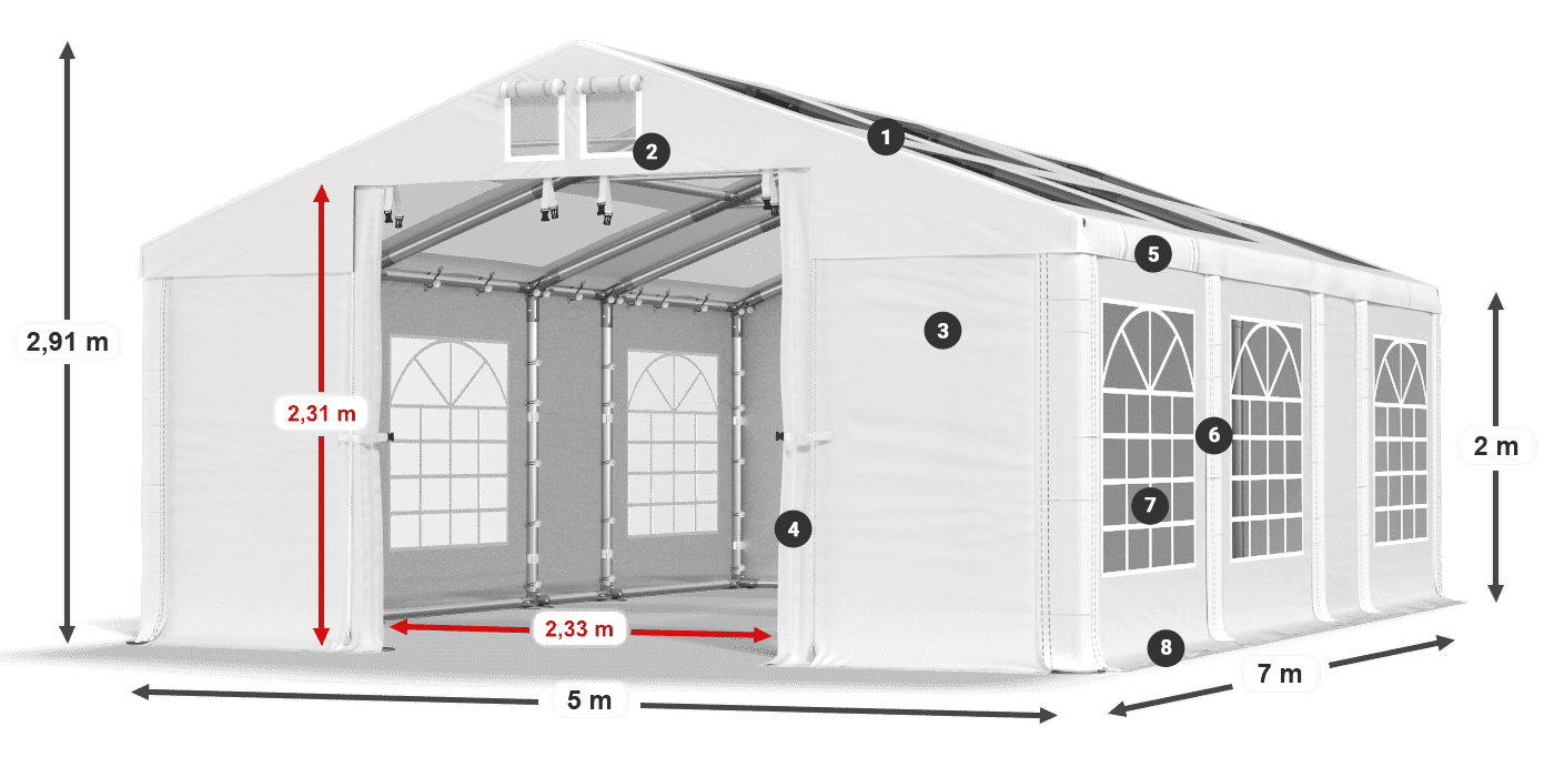 Streha: MS T 580 PVC Stene: FR 620 PVC 2 m legenda