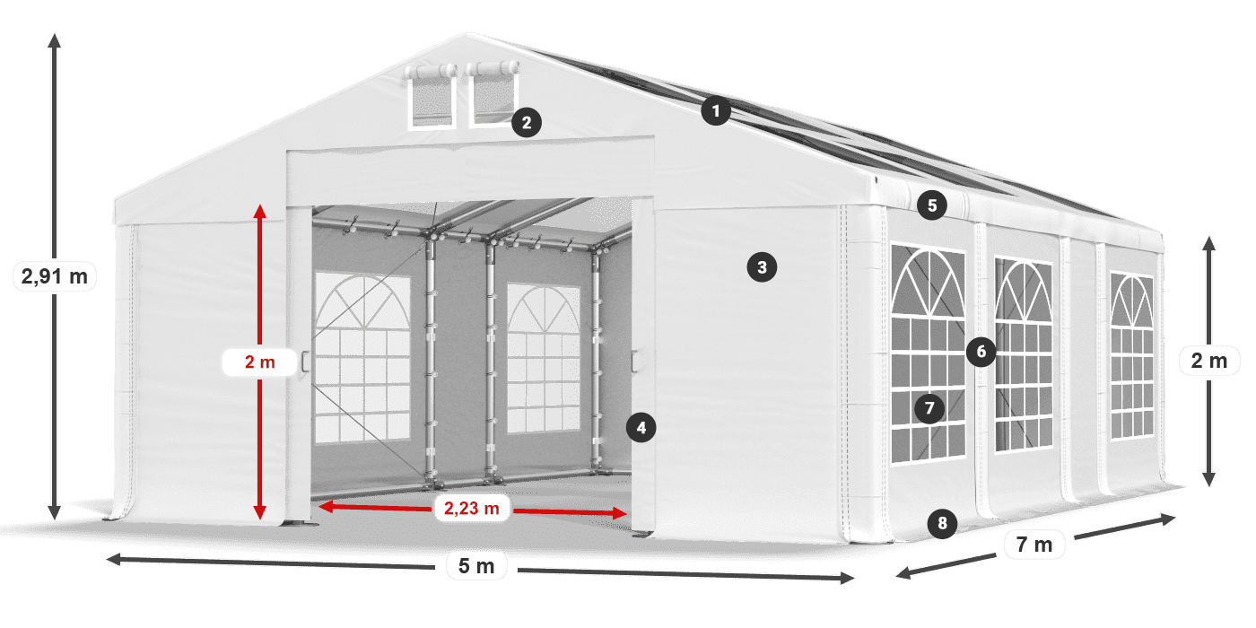 Streha: MS T 580 PVC Stene: FR 620 PVC 2 m legenda
