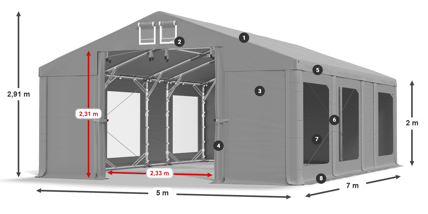 Streha: MS 580 PVC Stene: MS 580 PVC 2 m legenda
