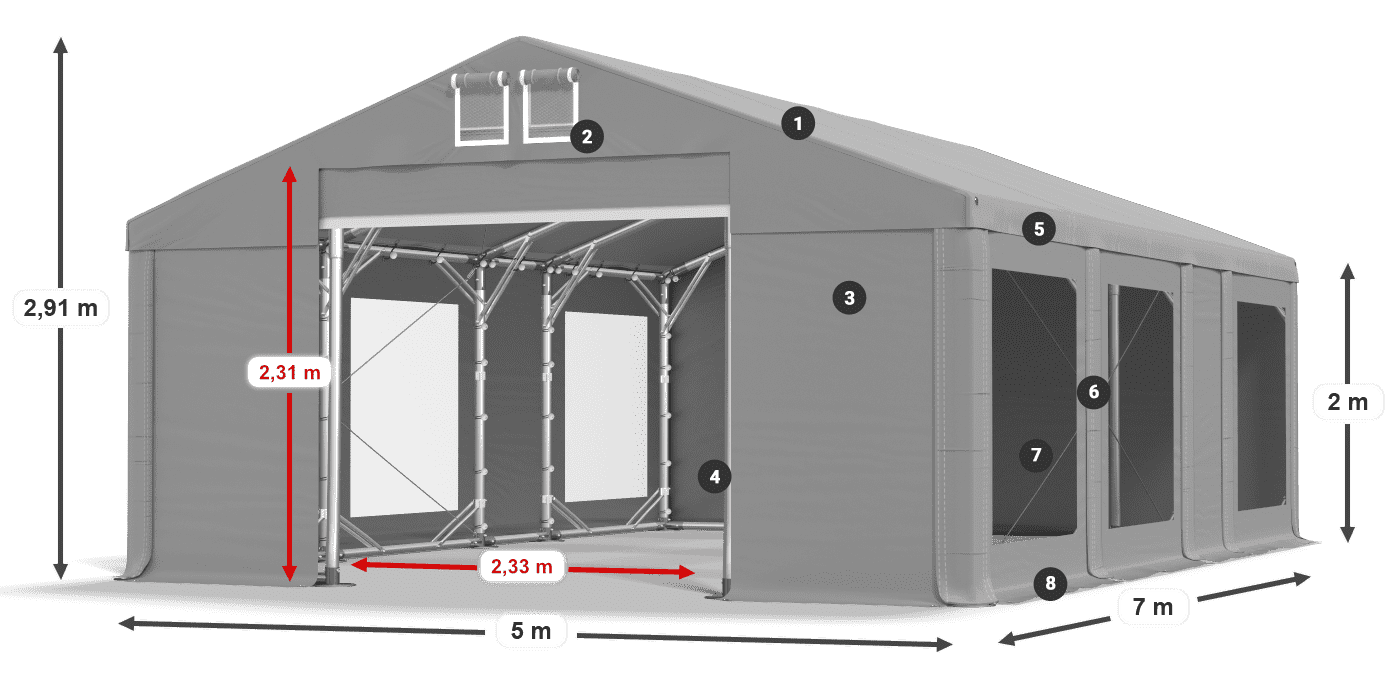 Streha: MS 580 PVC Stene: MS 580 PVC 2 m legenda
