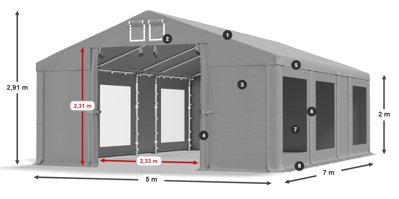 Streha: MS 580 PVC Stene: MS 580 PVC 2 m legenda