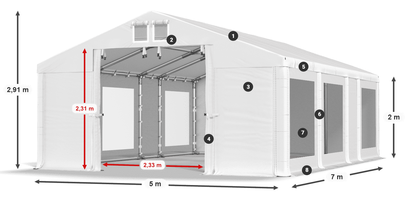 Streha: MS 580 PVC Stene: MS 580 PVC 2 m legenda