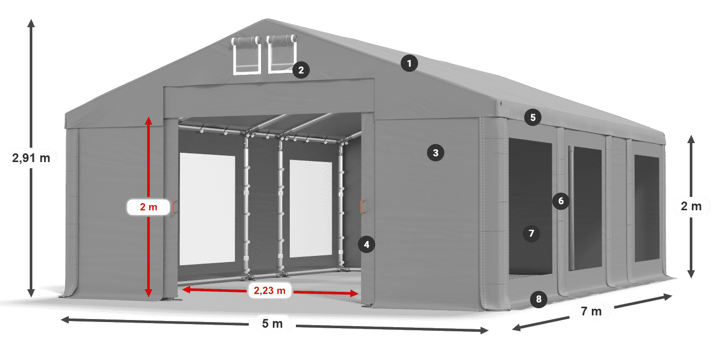 Streha: MS 580 PVC Stene: MS 580 PVC 2 m legenda