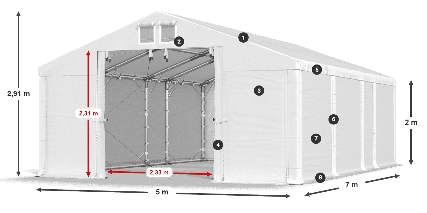 Streha: MS 580 PVC Stene: SD 500 PVC 2 m legenda