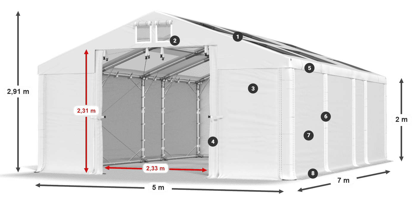 Streha: MS T 580 PVC Stene: SD 500 PVC 2 m legenda