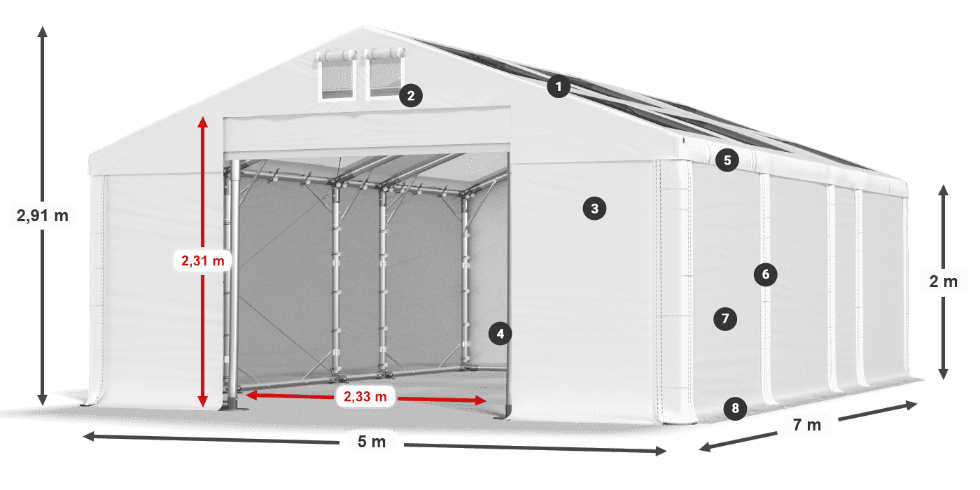 Streha: MS T 580 PVC Stene: SD 500 PVC 2 m legenda