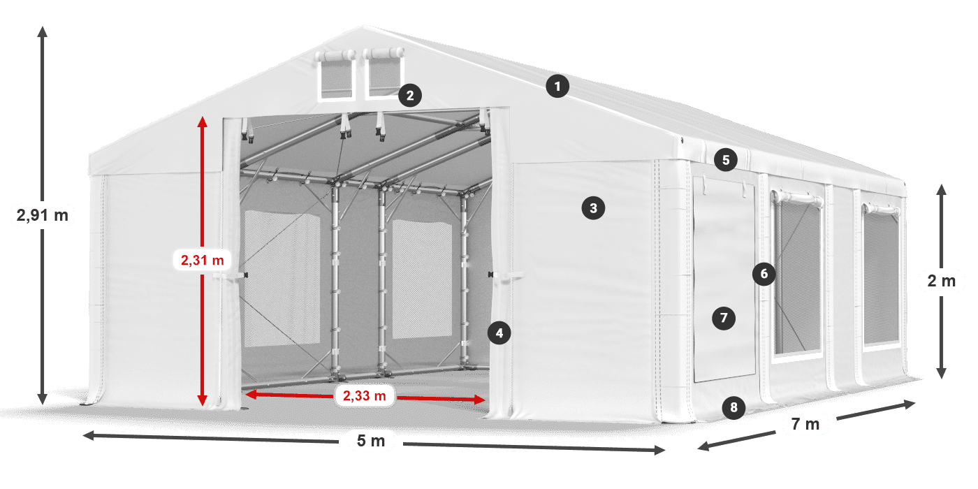 Streha: MS 580 PVC Stene: SD M 500 PVC 2 m legenda