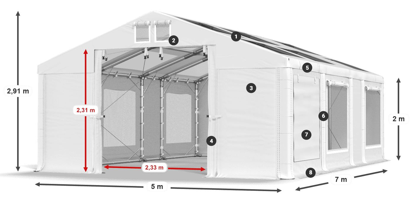Streha: MS T 580 PVC Stene: SDM 500 PVC 2 m legenda