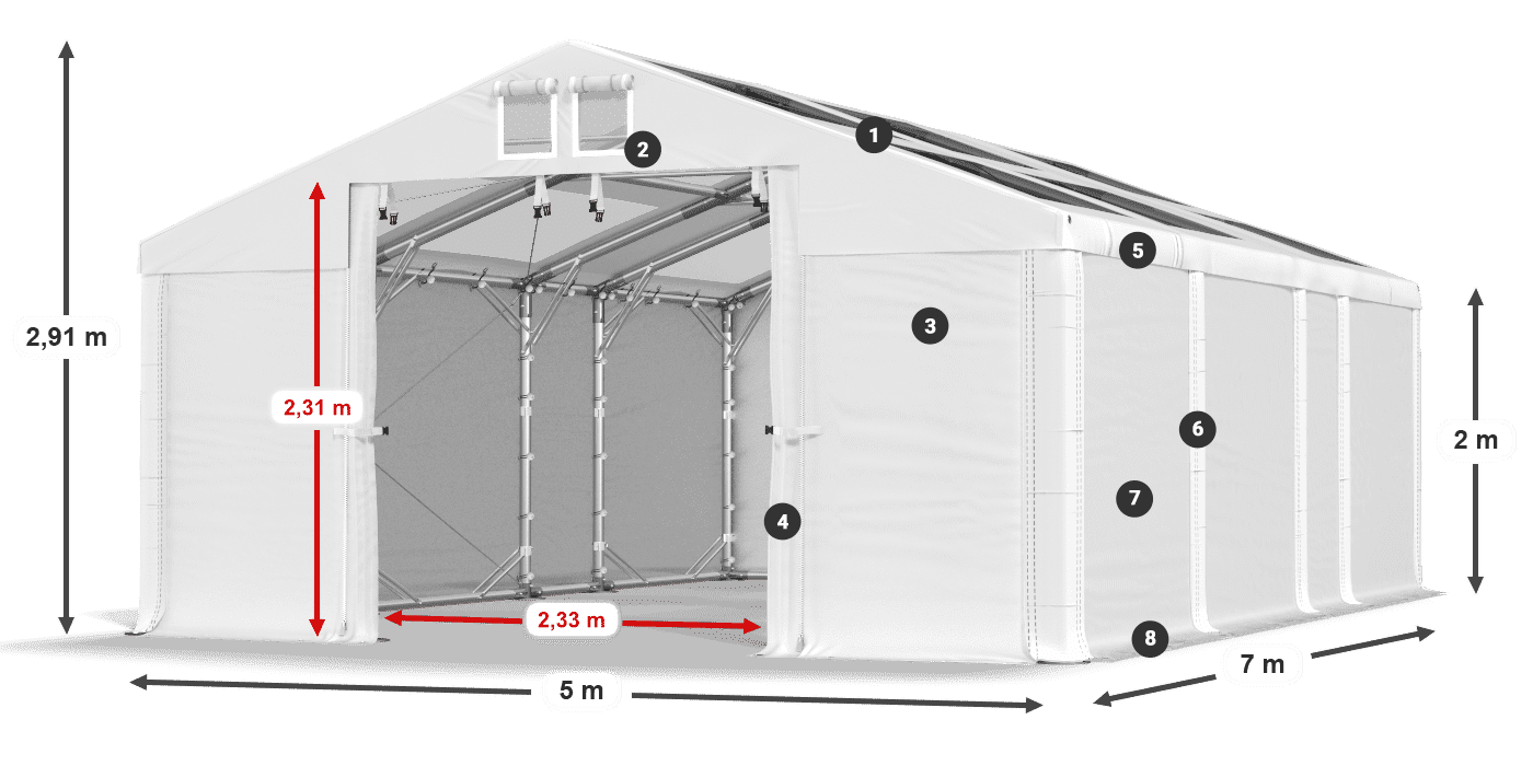 Streha: MS T 580 PVC Stene: SD 500 PVC 2 m legenda