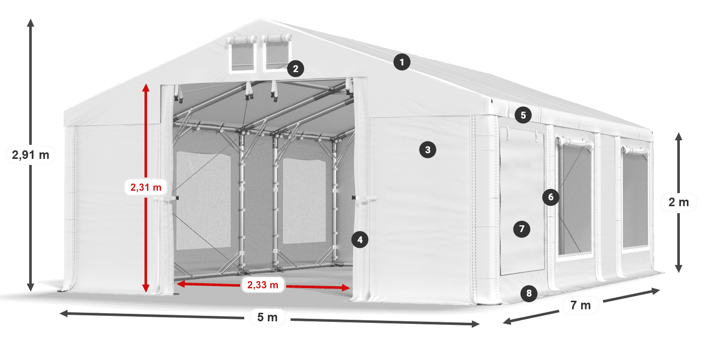 Streha: MS 580 PVC Stene: SD M 500 PVC 2 m legenda