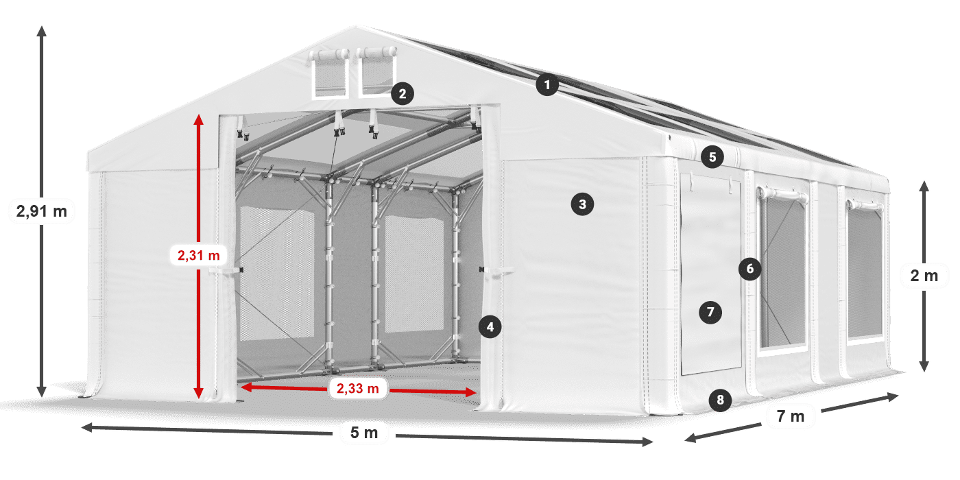 Streha: MS T 580 PVC Stene: SDM 500 PVC 2 m legenda
