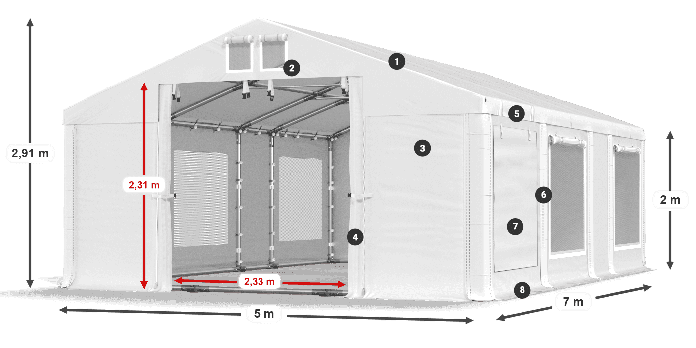 Streha: MS 580 PVC Stene: SD M 500 PVC 2 m legenda