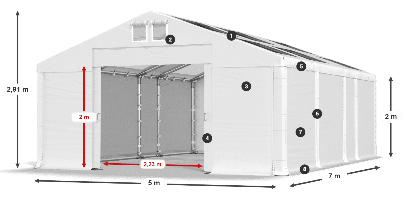 Streha: MS T 580 PVC Stene: SD 500 PVC 2 m legenda